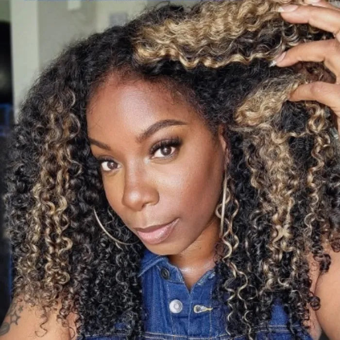 Balayage Black and blonde Highlight Curly 13x4 HD Lace Front Wig