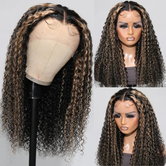 Balayage Black and blonde Highlight Curly 13x4 HD Lace Front Wig