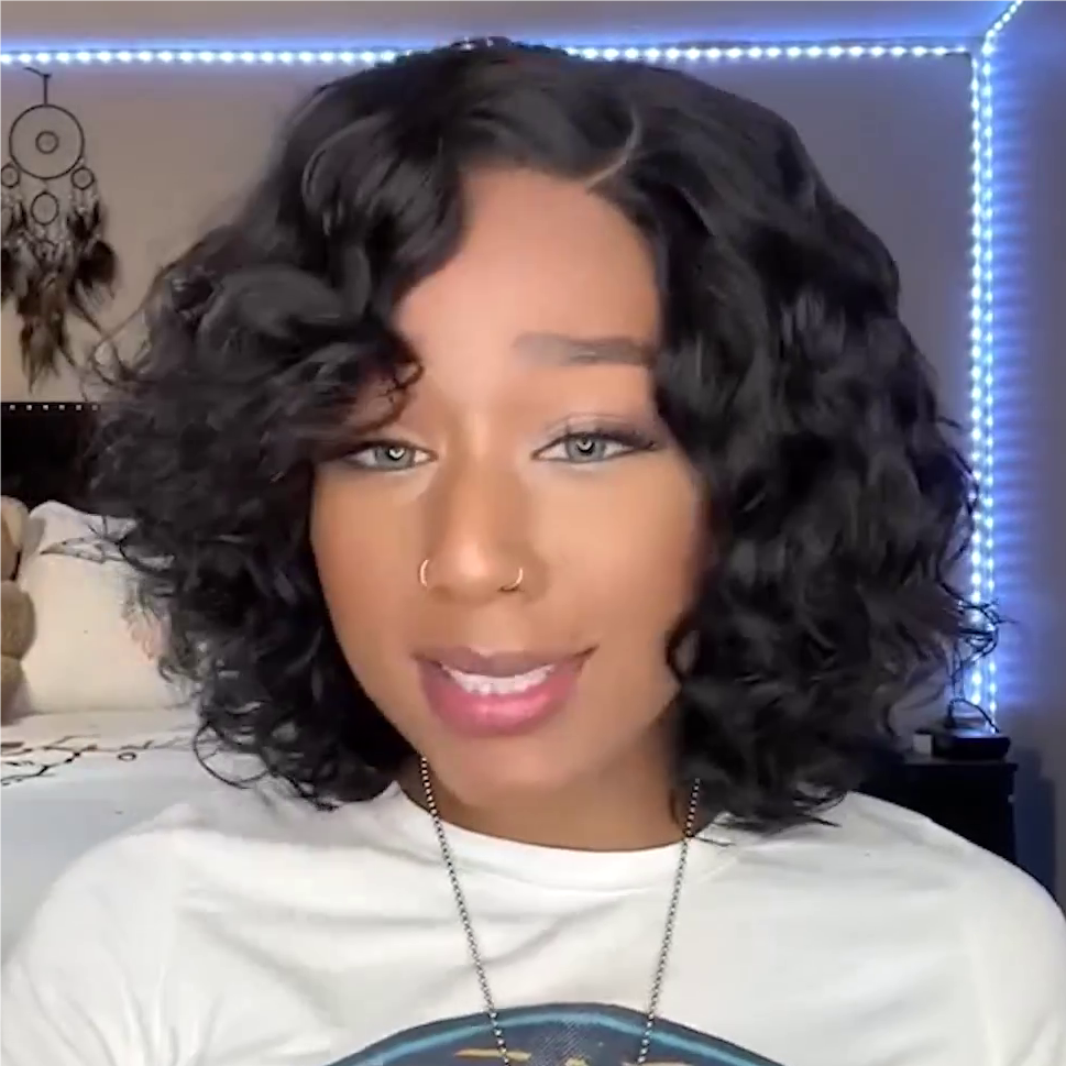 Water Wave Bob Wig Undetectable HD Lace Glueless Wig 100% Human Hair