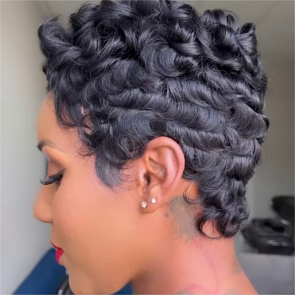 <span class="hot-icon"><img src="https://cdn.shopify.com/s/files/1/0555/4277/6110/files/pinkhottag.png?v=1701162684" alt="Hot Icon" width="30" height="20"> </span> Swirl Curls Pixie Cut Short Wig With Bangs