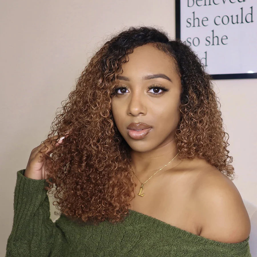 No Leave Out I Part Ombre Brown Curly Wig