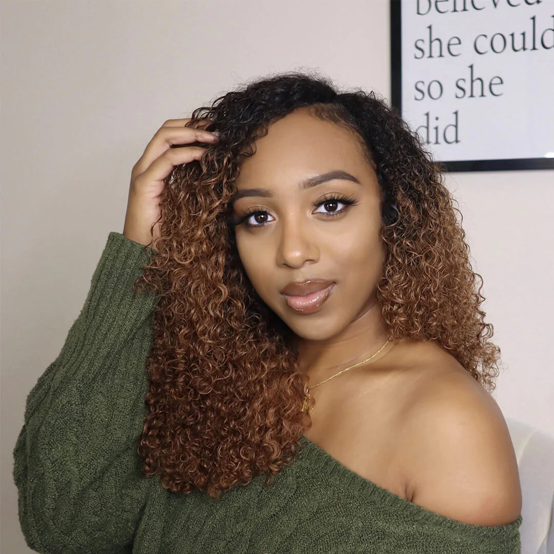 No Leave Out I Part Ombre Brown Curly Wig