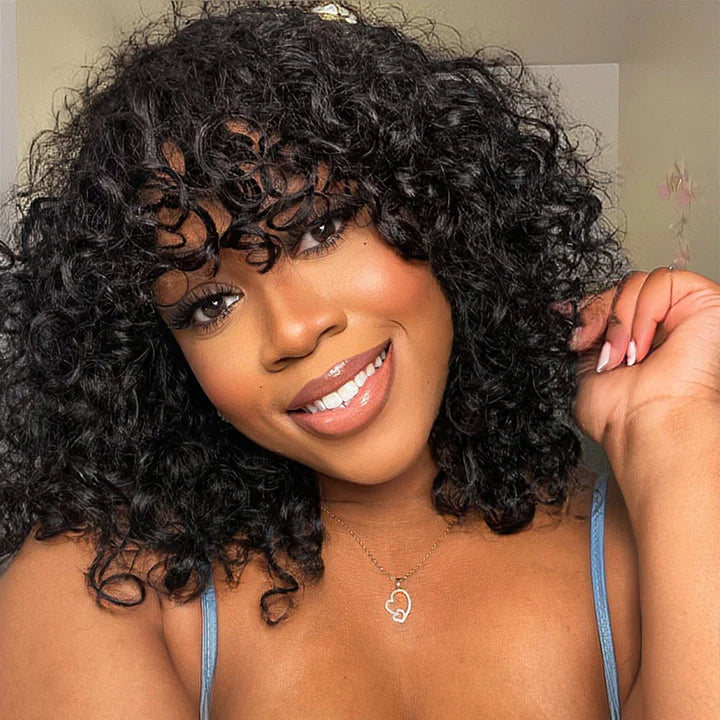Curly Wig With Bangs⚡1-Min Glueless Install