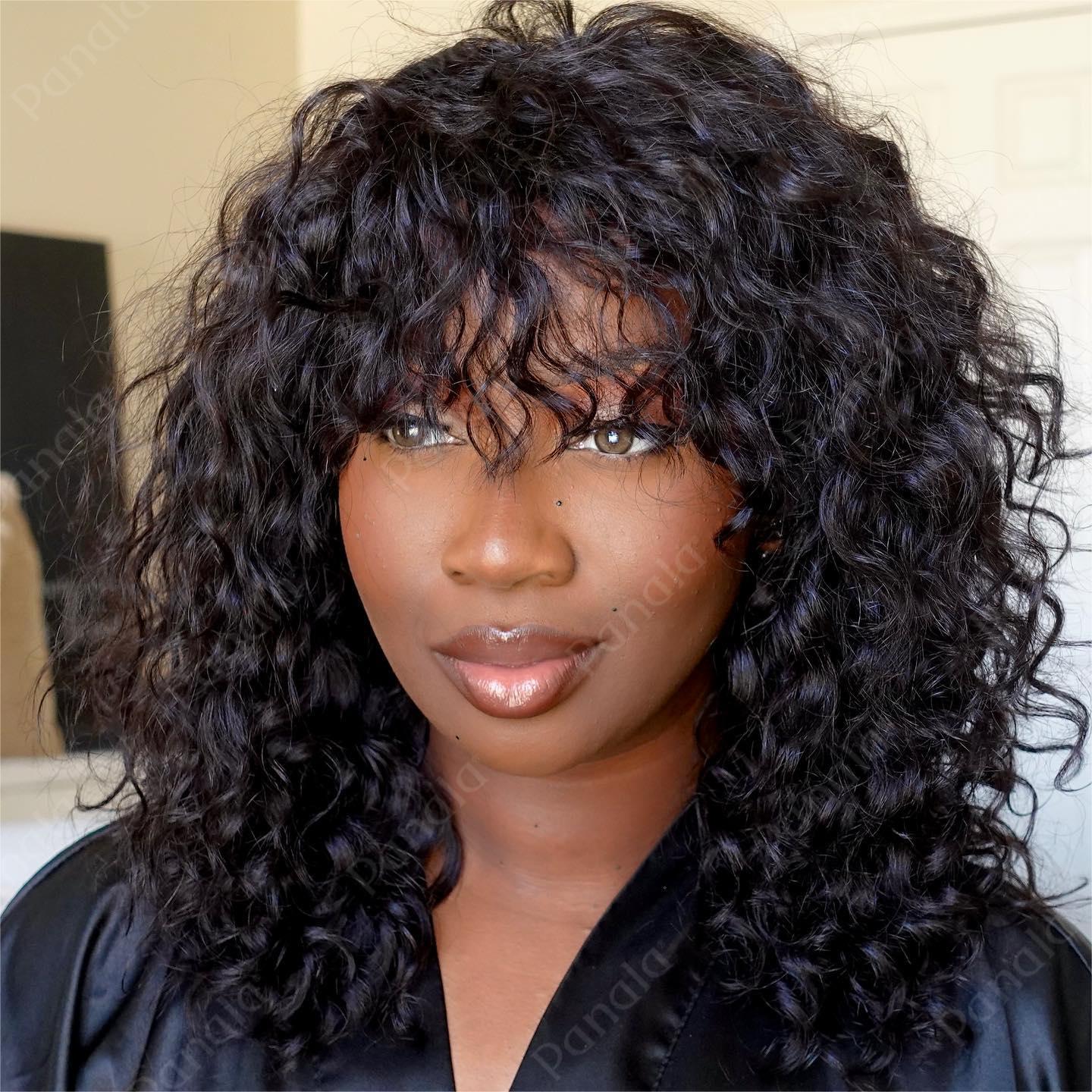 Curly Wig With Bangs⚡1-Min Glueless Install