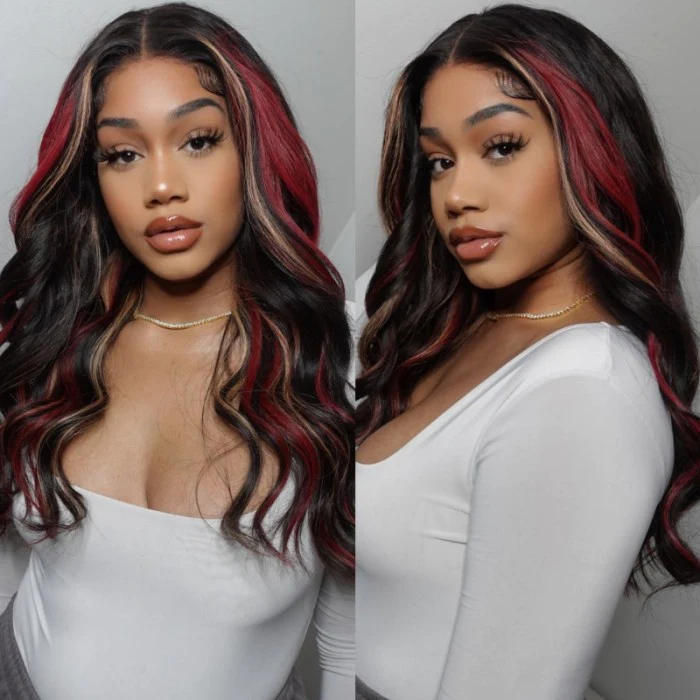 Red/Blonde Highlight Body Wave 13x4 HD Lace Front Wig