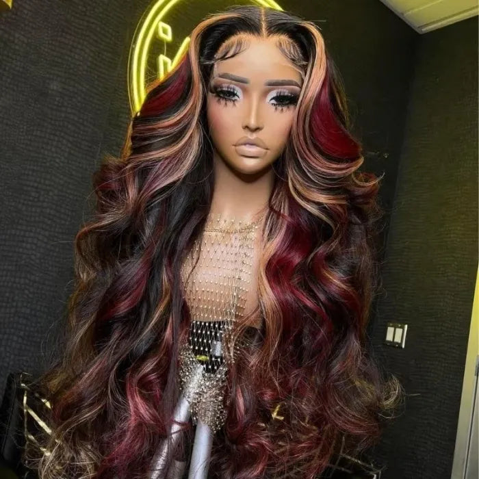 Red/Blonde Highlight Body Wave 13x4 HD Lace Front Wig