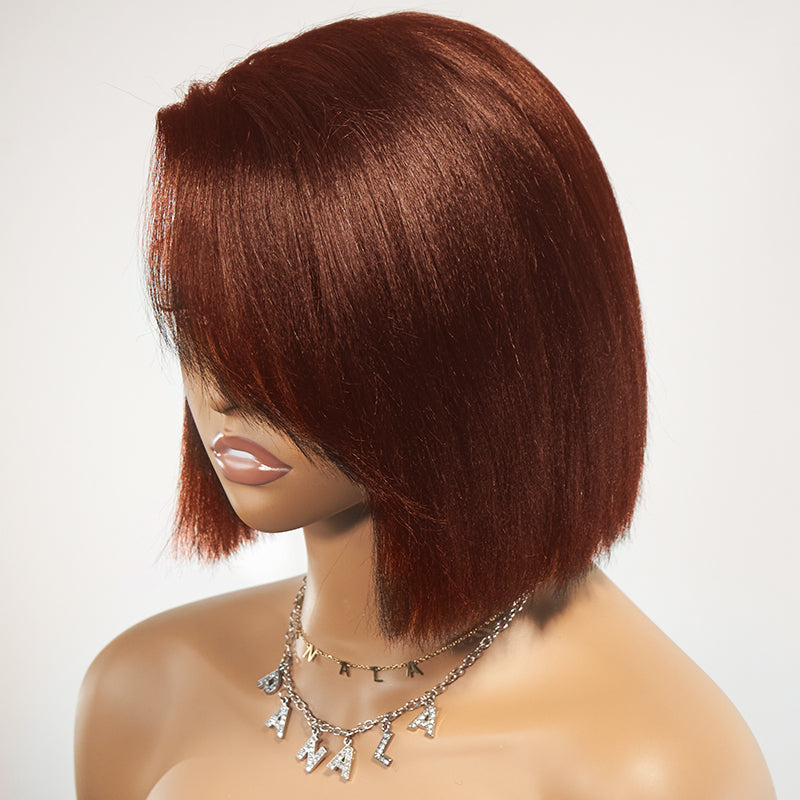 Reddish Brown Side Part Bob Wig With Side-Swept Bangs