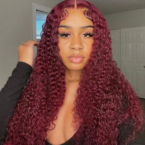 Burgundy Glueless 7x5 HD Lace Front Curly Wig - 1