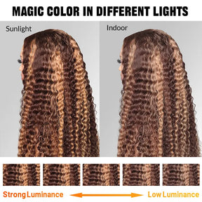 Mettez en surbrillance Brown Color Deep Curly Pre-Cut Glueless HD Lace Wig 