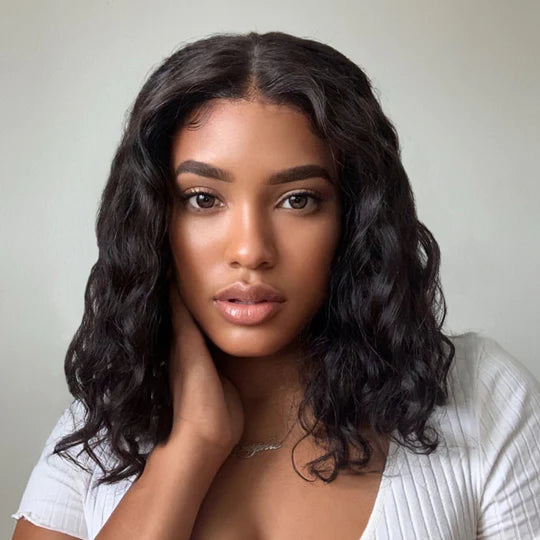 Summer Trendy Water Wave 13x4 Frontal Lace Short Wig 100% Human Hair