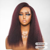 Dark Plum Kinky Edges Hairline Indétectable Lace Front Wig Kinky Straight 