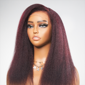 Dark Plum Kinky Edges Hairline Undetectable Lace Front Wig Kinky Straight