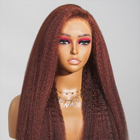 Reddish Brown Kinky Edges Hairline Undetectable Lace Front Wig Kinky Straight