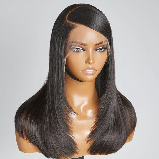 90s Inspiré Side Swoop Silky Straight 13x4 Frontal Lace Long Wig 100% Human Hair 