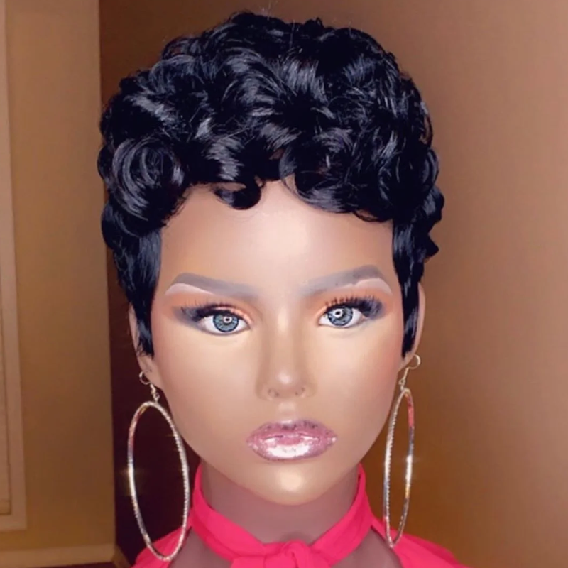 Pixie Cut Short Bob Curly Wig With Bangs - 6