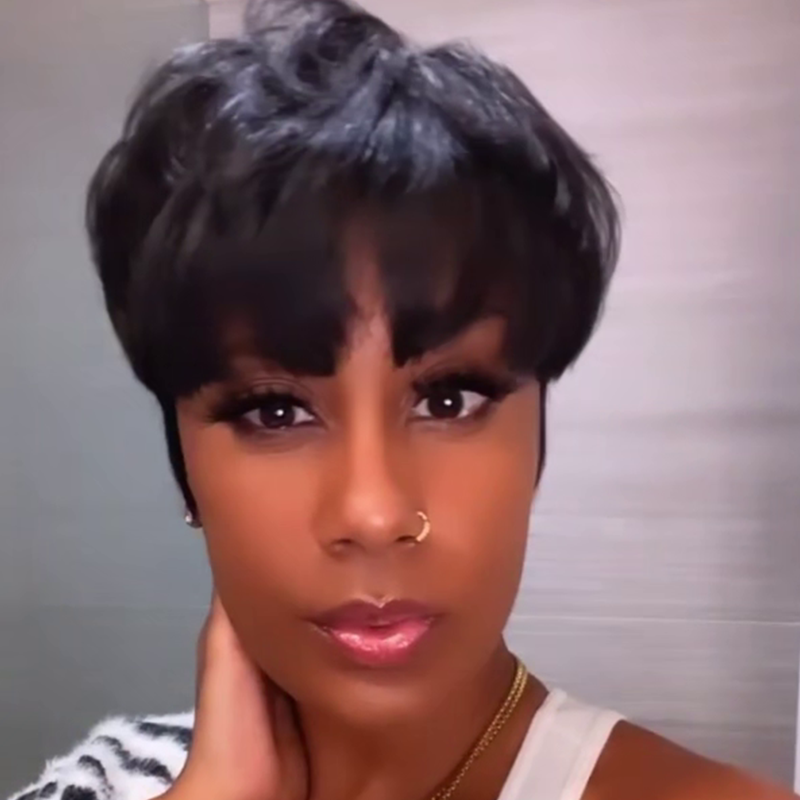 Dilciabynature Style Short Bob Wig With Razor Cut Bangs - 3