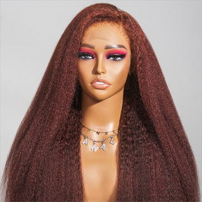 Brun rougeâtre Kinky Edges Hairline Indétectable Lace Front Wig Kinky Straight 