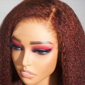 Brun rougeâtre Kinky Edges Hairline Indétectable Lace Front Wig Kinky Straight 