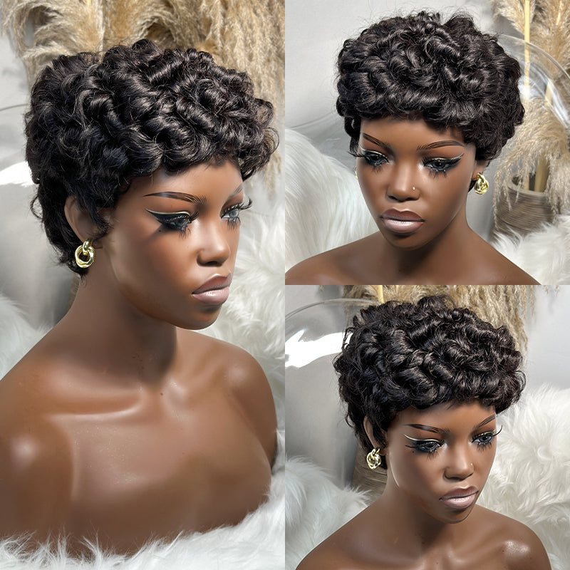 <span class="hot-icon"><img src="https://cdn.shopify.com/s/files/1/0555/4277/6110/files/pinkhottag.png?v=1701162684" alt="Hot Icon" width="30" height="20"> </span> Swirl Curls Pixie Cut Short Wig With Bangs