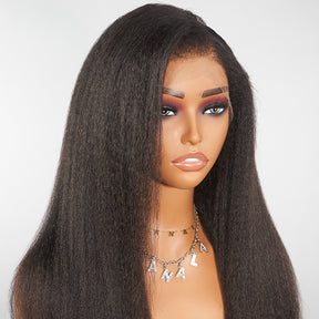Kinky Edges Hairline Glueless Lace Front Wig Kinky Straight 100% cheveux humains 
