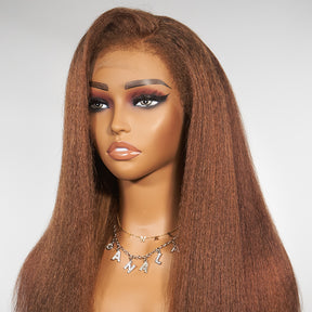Brown Kinky Edges Hairline Undetectable Lace Front Wig Kinky Straight
