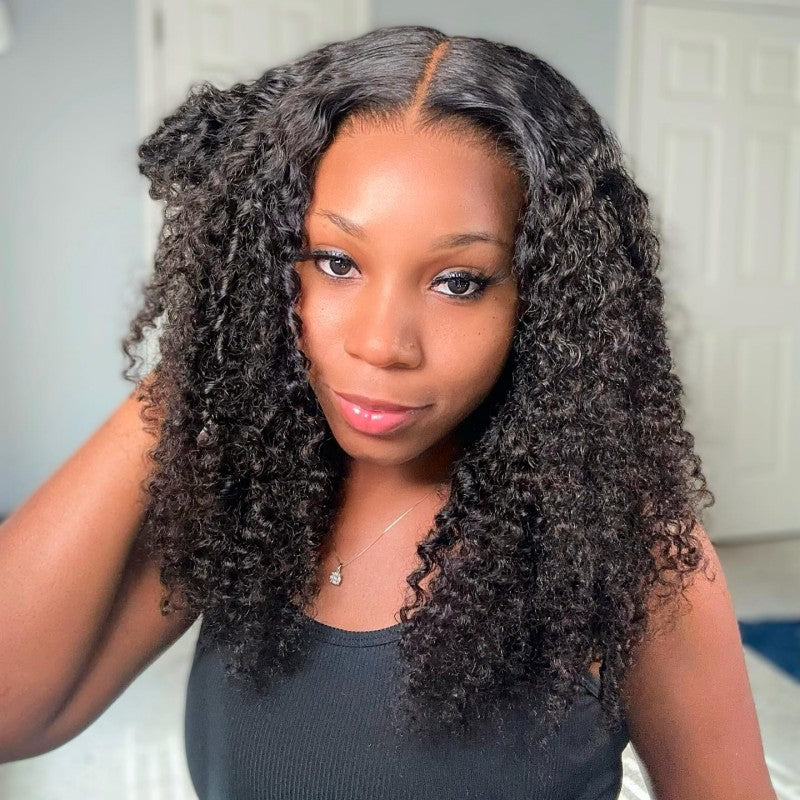Kinky Curly Glueless Wigs HD Lace Pre Plucked Closure Wig with Natural Hairline Beginner Friendly