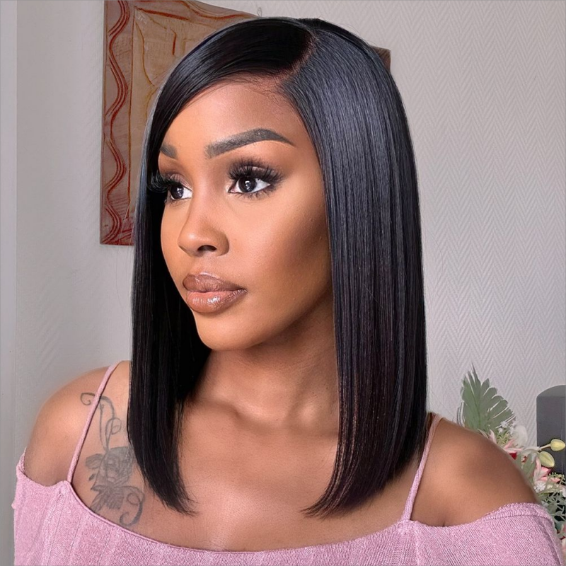Silky Straight Bob Wig With Swoop Bangs