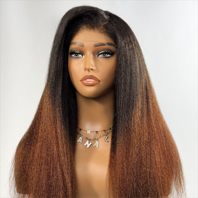 Ombre Brown Kinky Edges Hairline Indétectable Lace Front Wig Kinky Straight 