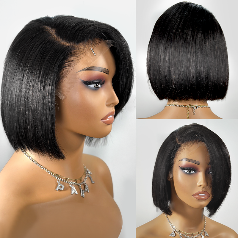 Cute Side Part Bob Wig With Side-Swept Bangs 100% Human Hair - 7