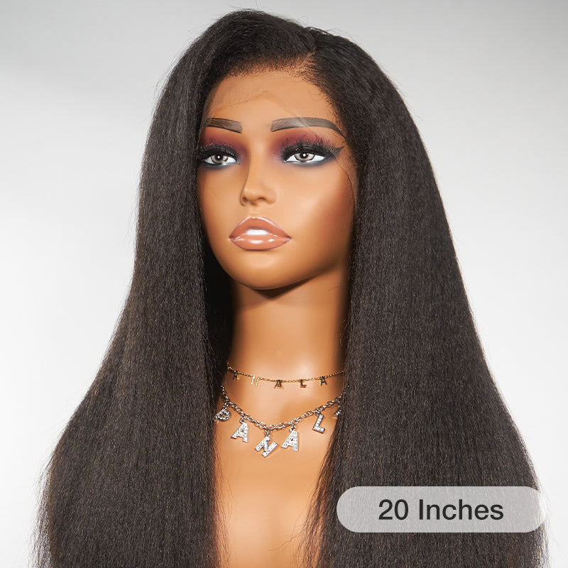 Kinky Edges Hairline Glueless Undetectable Lace Front Wig Kinky Straight 100% Human Hair