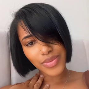 Cute Side Part Bob Wig With Side-Swept Bangs 100% Human Hair - 9