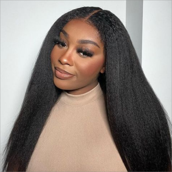 <span class="upgrade-icon"><img src="https://cdn.shopify.com/s/files/1/0555/4277/6110/files/tagupgrade.png" alt="Upgrade Icon" width="50" height="19"></span> Kinky Edges Hairline Glueless 7x5 Undetectable Lace Front Wig Kinky Straight