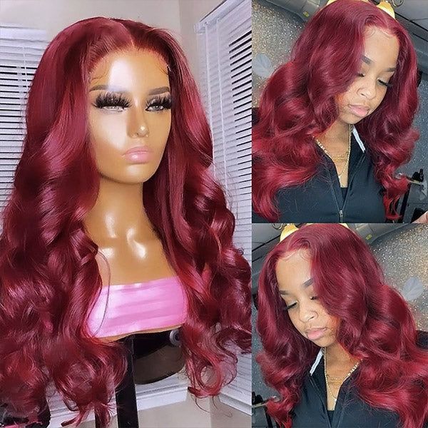 <span class="hot-icon"><img src="https://cdn.shopify.com/s/files/1/0555/4277/6110/files/tagweargo.png" alt="Wear Go Icon" width="50" height="19"> Burgundy Body Wave Glueless 5x5 HD Lace Front Wig