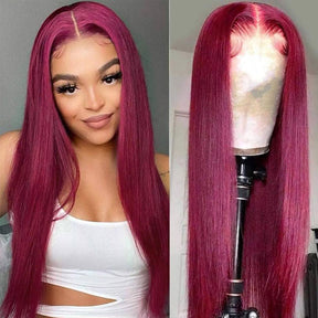 Burgundy Silky Straight Glueless 7x5 HD Lace Front Wig - 1
