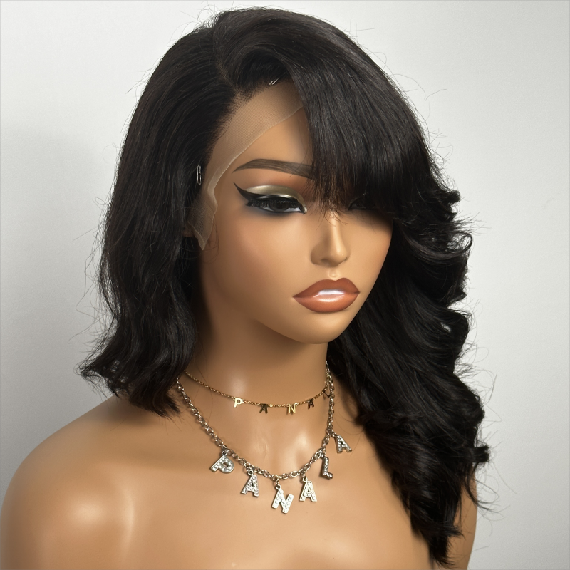 Bomb Right Side Part Wavy Bob Wig With Side-Swept Bangs - 3