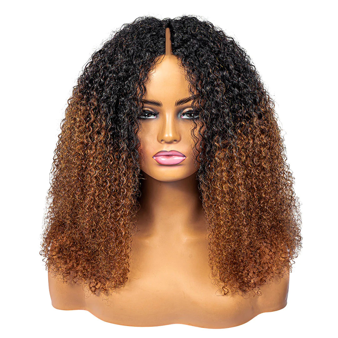 No Leave Out I Part Ombre Brown Curly Wig