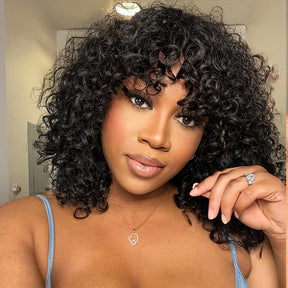 Curly Wig With Bangs⚡1-Min Glueless Install