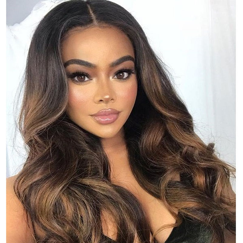 Ombre # 1B / 30 Blonde Highlight Body Wave 13x4 HD Lace Front Wig 