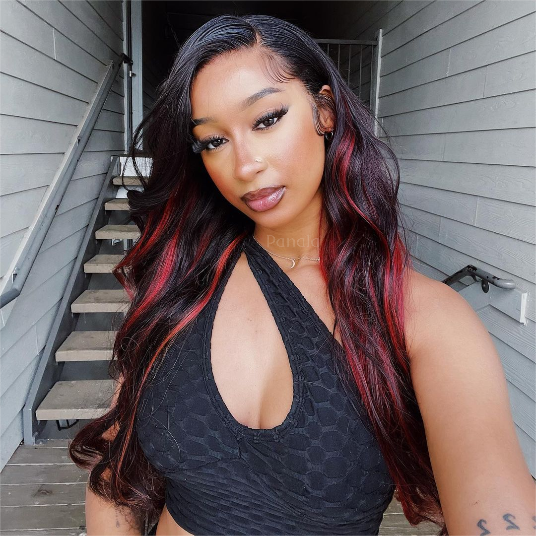 Cherry Red Highlight Body Wave 13x4 HD Lace Front Wig
