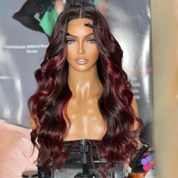 Burgundy Highlight Body Wave 13x4 HD Lace Front Wig