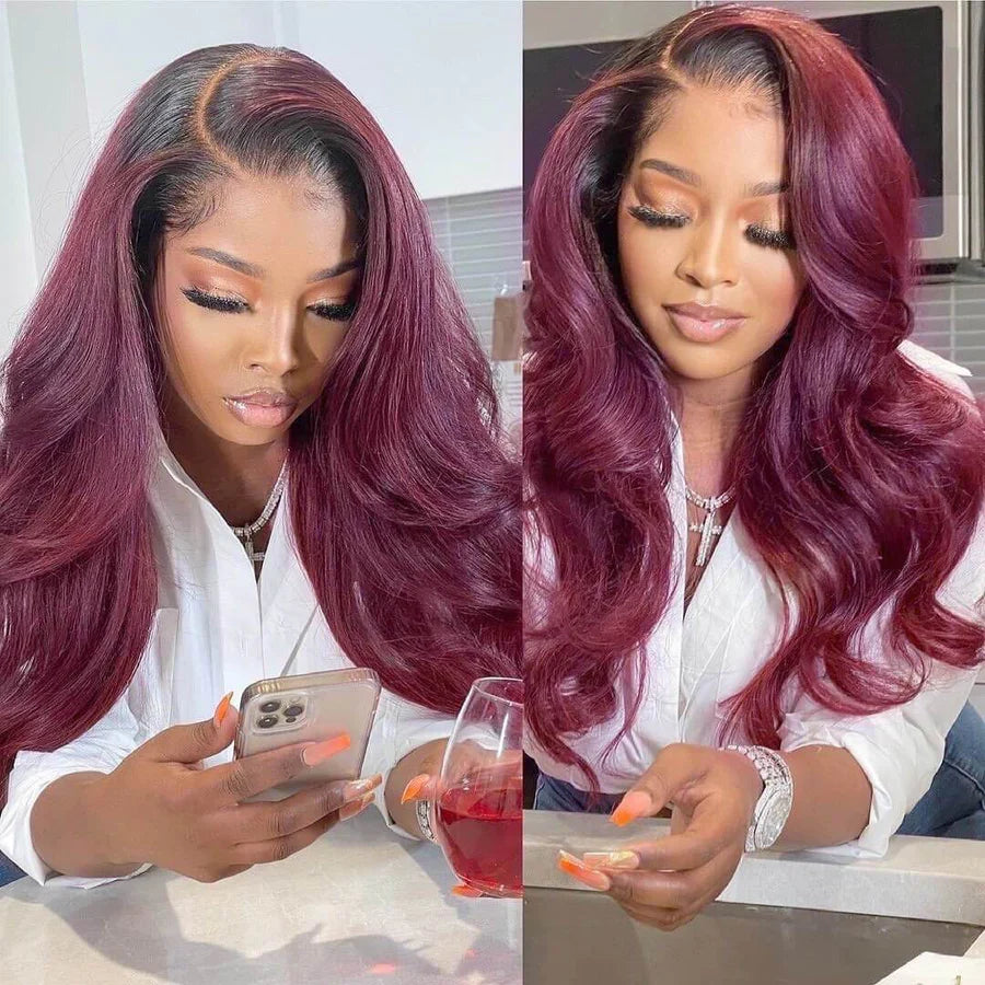 Ombre Burgundy Body Wave 13x4 HD Lace Front Wig