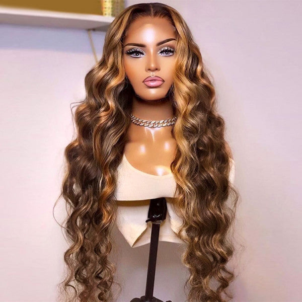 Honey Blonde Highlight Body Wave 13x4 HD Lace Front Wig
