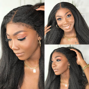 Kinky Edges Hairline Glueless Undetectable Lace Front Wig Kinky Straight 100% Human Hair