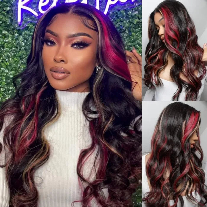 Red/Blonde Highlight Body Wave 13x4 HD Lace Front Wig